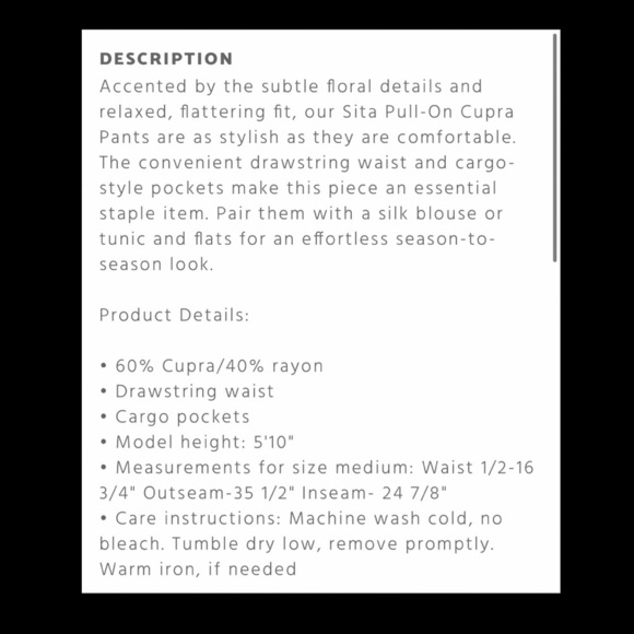 Johnny Was Sita Pull On  Cupra Joggers. - Picture 9 of 9